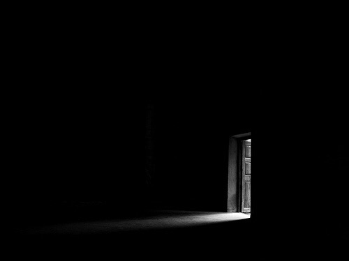 In the dark. 